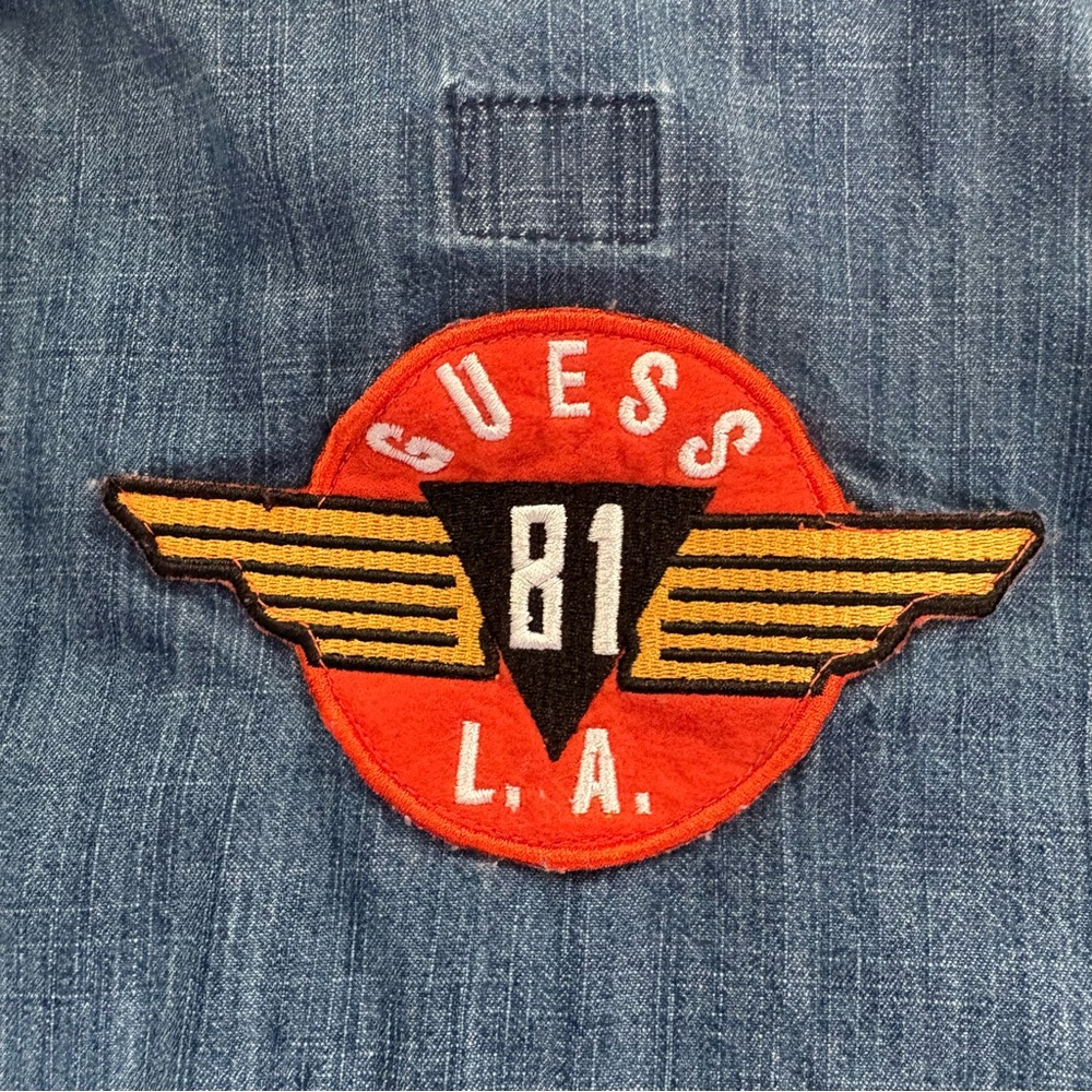GUESS Kid’s Dark Blue Denim Button-Down Shirt with Patch Details - Size 14